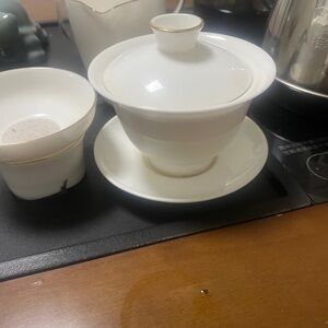 Elegant White Tea Set with Gold Trim